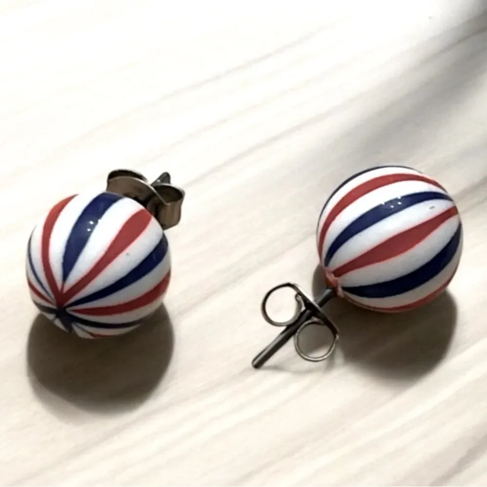 NWT Fashion Earrings‎ Patriotic Ball Stud Earrings - Red, White, and Blue Flag
